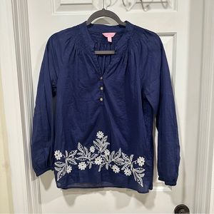 Lilly Pulitzer - Embroidered Navy Elsa Top - Size XS